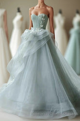 Unique Tulle Lace Long Semi Formal Prom Gown Tulle Lace Evening Dress